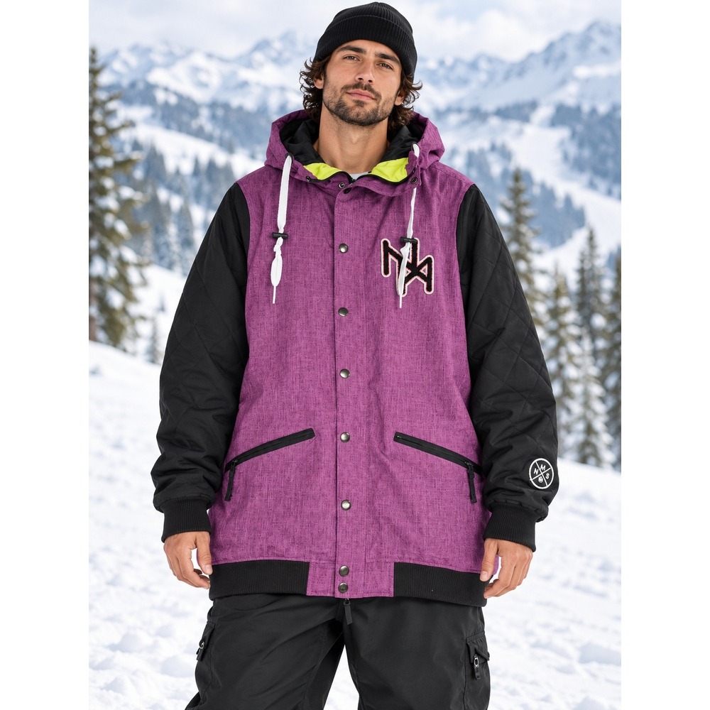 RARE Vintage Nomis Snowboard Jacket Mens XL Purple Black Quilted Hooded Full-Zip